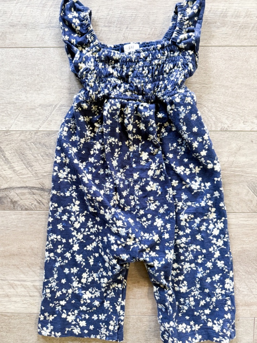 GAP Navy & White Floral 100% Cotton Smocked Romper 2T